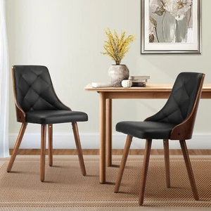 Oikiture Dining Chairs Wooden Chair Kitchen Cafe Faux Leather Padded Seat x2 - Picture 1 of 10