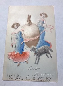 Vintage Used Easter Greetings Postcards PC Bunny Egg Sheep Stamp Embossed W-9 - Picture 1 of 7
