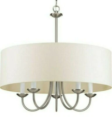 Progress Lighting 5-Light Brushed Nickel Chandelier w/ Beige Linen Shade - Image 1 of 4