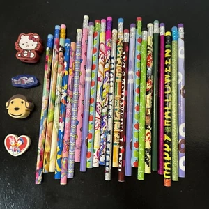 Vintage Novelty Pencil Lot with Toppers 27 Lisa Frank Monster High More - Picture 1 of 6
