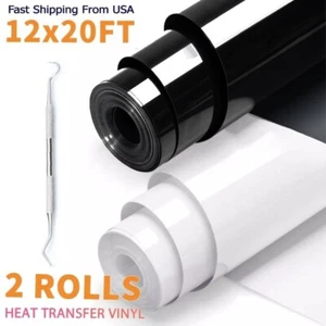 CreCraft Heat Transfer Vinyl Bundle Rolls White & Black Waterproof 12" X 40FT - Picture 1 of 7