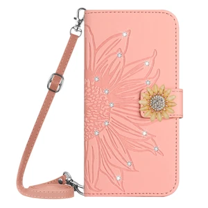 Crossbody Diamond Sunflower Flip Card Wallet Stand Case For Xiaomi OPPO MOTO ZTE - Picture 1 of 13