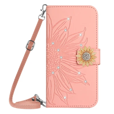 Crossbody Diamond Sunflower Flip Card Wallet Stand Case For Xiaomi OPPO MOTO ZTE - Image 1 of 4
