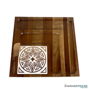 Mid-Century Modern Large Walnut & Tile Charcuterie Cheese Serving Board - Picture 1 of 11