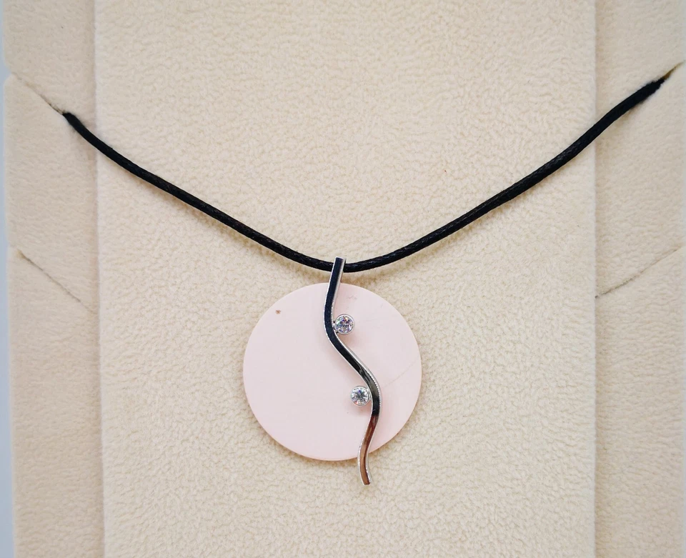 COLLANA ARGENTO 925 DONNA CORDINO CHARM ROSA CON ZIRCONI CRISTALLI BIANCHI - Immagine 1 di 1