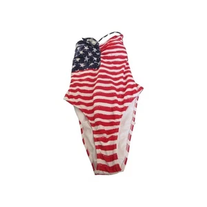 NEW XHILARATION Swimsuit American Flag One Piece Criss Cross Back Patriotic NWT - Picture 1 of 5