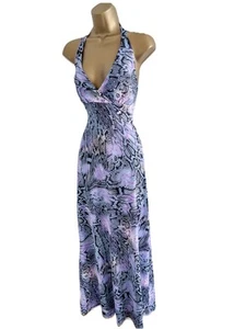 Jane Norman Purple Black Animal Print Maxi Dress Y2K Jersey Stretch Size 10 - Picture 1 of 7
