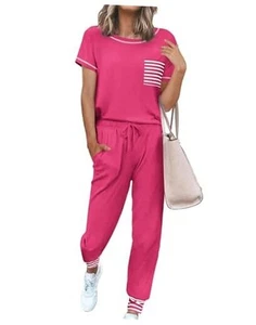 Pajama Sets for Women Short Sleeve Pjs Sets 2 Piece Loungewear Medium Rose - Picture 1 of 6