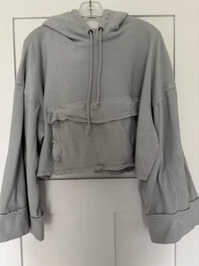 Free People Movement Cropped Oversized Blue Fleece Hoodie L - Picture 1 of 6