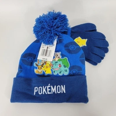 Pokemon Pikachu Gorro y Guantes Conjunto Juvenil Niño Niña Talla Única Azul Foto 1 de 4