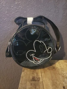Buckle Down Disney Mickey Mouse Round Crossbody Bag NWOT Rhinestone Patent PU - Picture 1 of 3