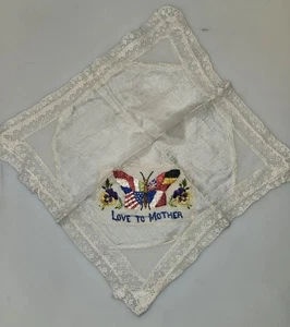 Pañuelo bordado a mano detallado Love To Mother de la Primera Guerra Mundial único - Imagen 1 de 8