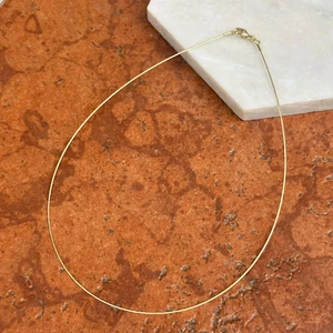 14KT Yellow Gold .60mm Neck Wire Weave Chain Cable Round Collar Necklace 14-15'' - Picture 1 of 8