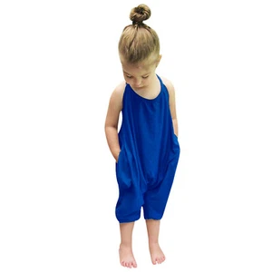 Toddler Kids Girls Summer Strap Romper Jumpsuit Harem Pants Outfits Pockets - Picture 1 of 17