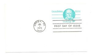 UX70 9c Caesar Rodney, Patriot, Postal Card  uncacheted, FDC 