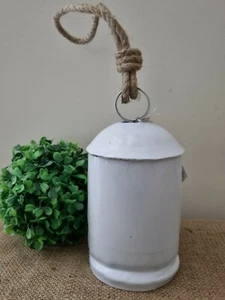 WHITE METAL AND ROPE COUNTRY COW BELL HOME DECOR - Picture 1 of 5