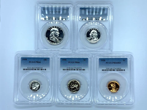 PR66 1958 PCGS GRADED PROOF COINS HALF DOLLAR 25C 10C 5C WHEAT PENNY P-MINT Cover