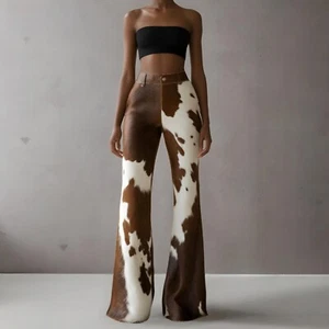 Pantalones de cuero de vaca genuino para mujer pantalones acampanados de campana pelo de pony pantalones de piel - Imagen 1 de 5