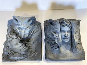 2 - SEAN CORNER Wolf Man Face Clay SCULPTURE Art 2012 & 2015 Signed - Picture 1 of 11