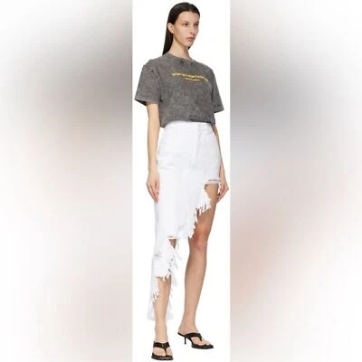 Falda vaquera asimétrica deshilachada Alexander Wang nueva sin etiquetas en blanco óptico talla 26 Foto 1 de 4