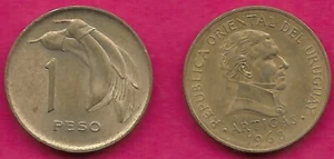 URUGUAY 1 PESO 1968 XF 1 JAHR TYP, KORALLENBLUME, NATIONALBLUME, ARTIGAS KOPF RIG - Bild 1 von 1