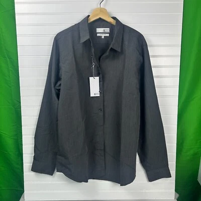 Spring & Mercer Shirt Women XL Black Viscose Spread Collar Long Sleeve Button-Up - Image 1 of 4