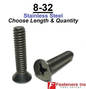 8-32 Phillips Flat Head Machine Screws Stainless Steel (Choose Size & Quantity) - Picture 1 of 7