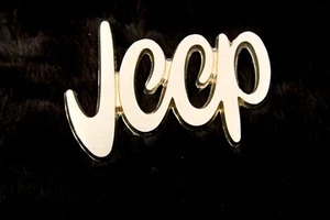 NEW! Vintage Gold Jeep Script Emblem Name Plate - Picture 1 of 10