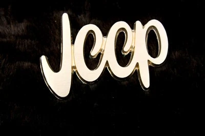 NEW! Vintage Gold Jeep Script Emblem Name Plate - Image 1 of 4