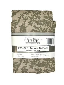 Birch Lane Fabric Shower Curtain In Paisley Beige Cotton 72x72” - NEW - Picture 1 of 4