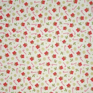 Christmas Fabric - Holly Jolly Present Snowflake Toss Cream - Santee YARD - Picture 1 of 1
