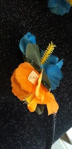 Hawaiian Pinup Tiki 1950s Flower Hair Clip Orange Blue - Picture 1 of 1