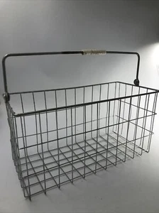 Vintage Metal Wire Basket Farmhouse Rectangular Plastic Handle - Picture 1 of 6