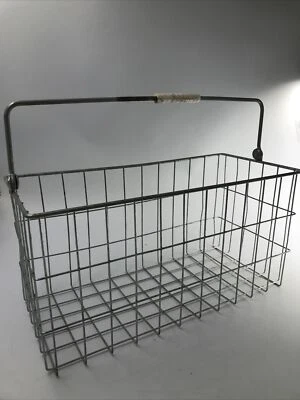 Vintage Metal Wire Basket Farmhouse Rectangular Plastic Handle - Image 1 of 4
