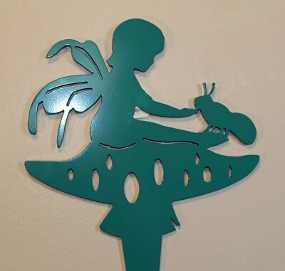 Yard Stake Mushroom with Fairy Caterpillar Garden Decor Lawn Plasma Metal Art - Image 1 of 3