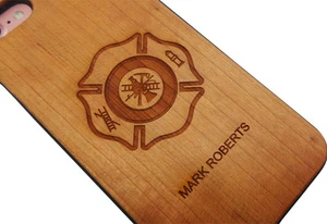 FIRE SERVICE IPHONE 7 CASE Wood Wooden Custom Engraved Personalised FIREFIGHTER - Picture 1 of 3