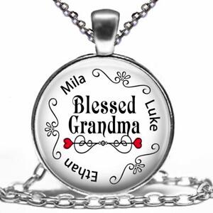 Personalized Blessed Grandma Glass Top Pendant Necklace Custom Grandkids Names