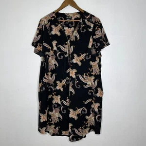 City Chic Women's Paisley Print Flutter Sleeve Dress 20 Boho Black Midi - Picture 1 of 7