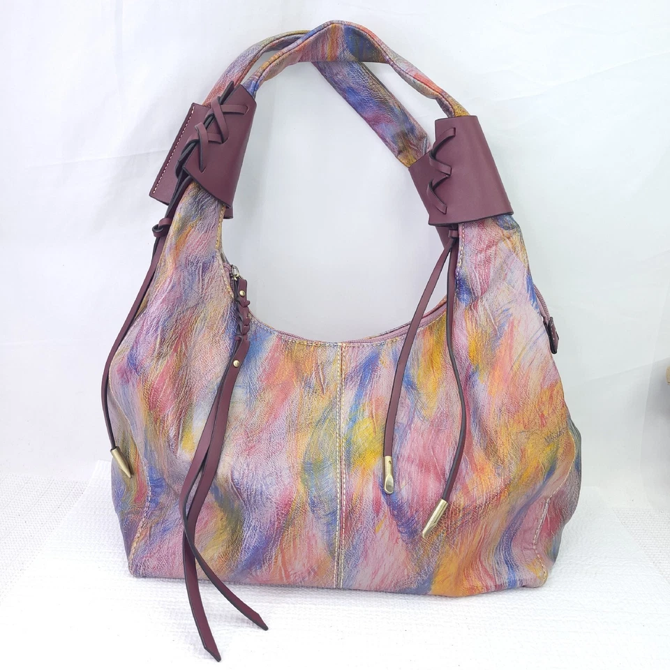 Bolso de Mano MC Aspen Multicolor Estampado de Plumas Cuero Veagn Hobo Cartera de Hombro Foto 1 de 4