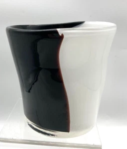 Black & White Round Art Glass Vase Modern Art Piece 5" H 5.25" D - Picture 1 of 5