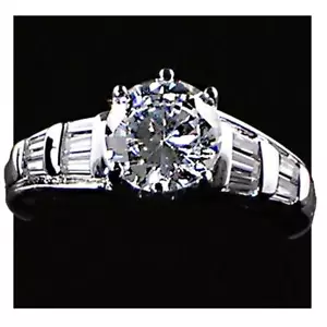 ROUND BRILLIANT CZ w/Baquette Accents Engagement Ring_SIZE-7_NF_925 SILVER - Picture 1 of 6