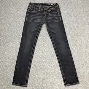 Jeans Miss Me donna 28 nero skinny lavaggio scuro denim Fleur De Lis impreziosito - Foto 1 di 19