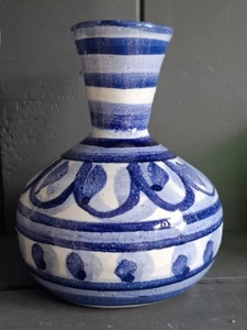 Vintage Handpainted Bud Vase Made In Portugal Blue & White 5" - Picture 1 of 7