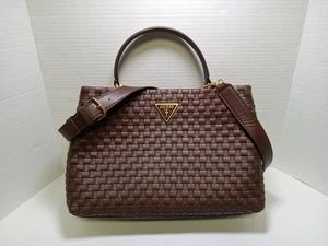 Guess Lisbet 2 Compartment Woven Hand Bag In Brown & Gold - Picture 1 of 11