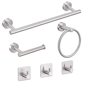6 PCS Bathroom Hardware Set Brushed Nickel Towel Bar Stainless Steel Rack Wall - Picture 1 of 8