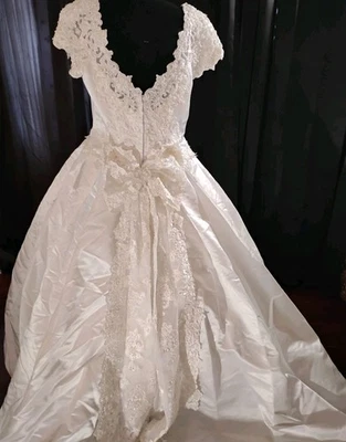 Mori Lee короткий рукав кружева бант поезд свадебное платье платье sZ 20 - Изображение 1 из 4