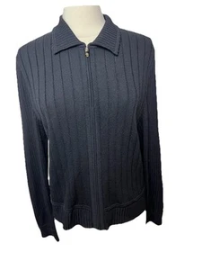 St John Basics Reißverschluss Strickjacke Pullover Größe 12 schwarz Made in USA - Bild 1 von 13