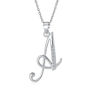 ABC Cubic Zirconia Pave CZ Cursive Script Letter Alphabet Initial Pendant - Picture 1 of 90