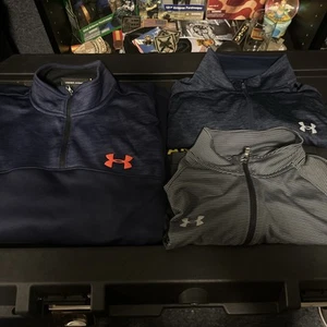 Lot Of 3 Under Armour 1/4 Zip Pullover Mens Large Loose Fit Navy And Gray - Picture 1 of 8