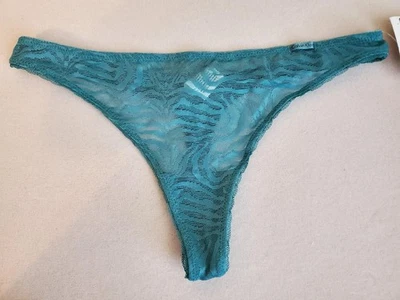 NWT CALVIN KLEIN SHIMMY SHEER THONG PANTIES D1619 SN6 TEAL GREEN S - Image 1 of 2